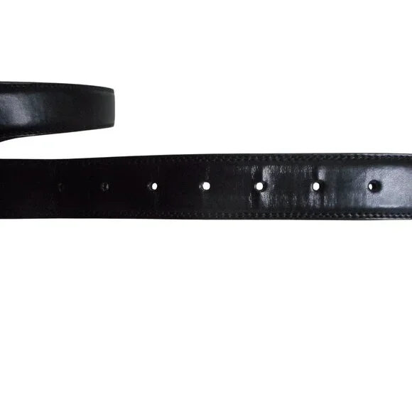 Men's Black Leather Dress Belt Single Prong Silver Buckle Belt 1 inch wide - Picture 3 of 3